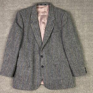 Harris Tweed Herringbone Blazer Sport Coat Men's 48R Fits like 44R Gray Red Blue